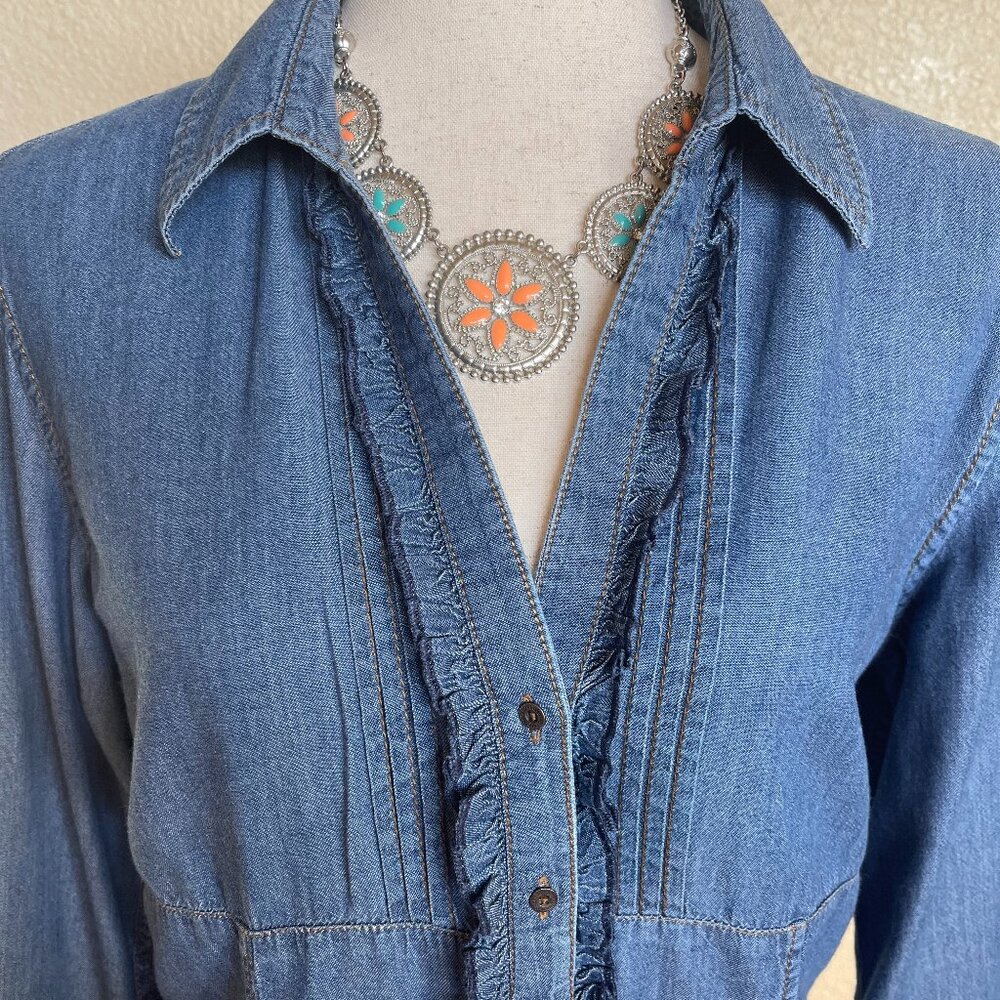 s.Oliver womens denim blouse, sz US 14 cottage fairy western cabincore